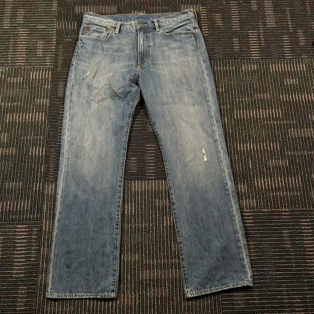 Vintage Polo Ralph Lauren Jeans 35x32 Blue 67 Straight Leg Denim Light Wash
